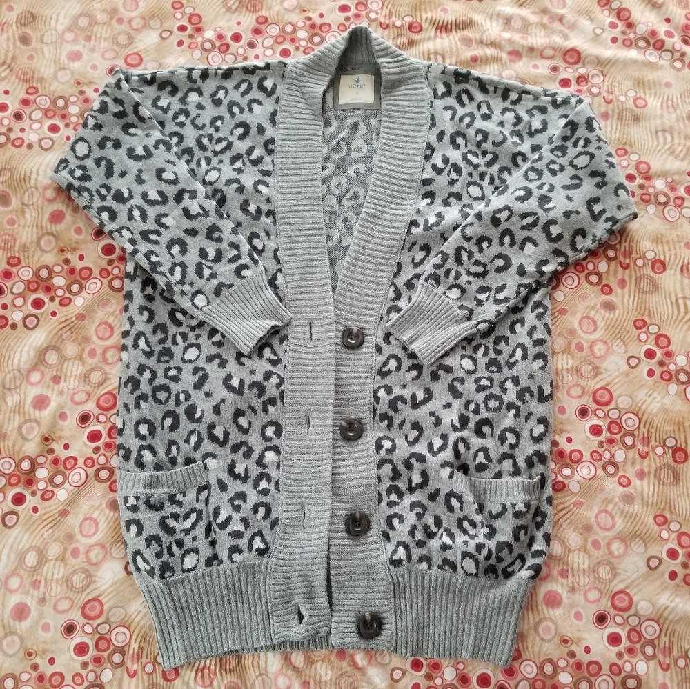 Aerie Grey Leopard Cardian